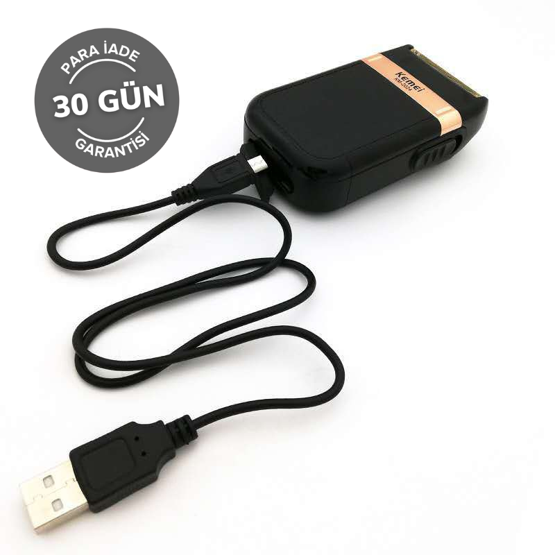 KEMEI KM-2024 USB Şarj edilebilir çift ağlı tıraş makinesi – altın ve gümüş bıçak ağlı, tamamen yıkanabilir gövde
