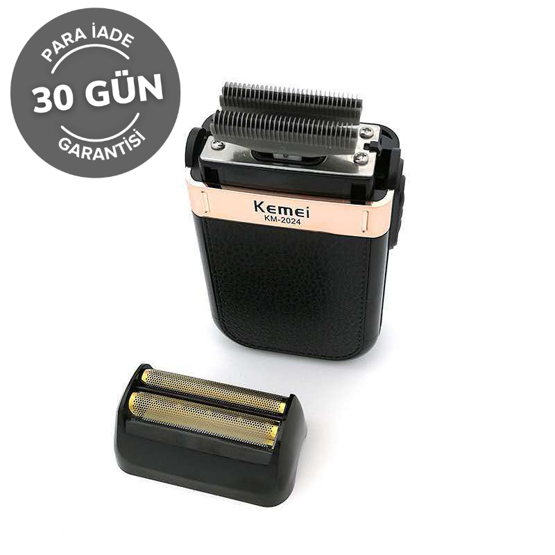 KEMEI KM-2024 USB Şarj edilebilir çift ağlı tıraş makinesi – altın ve gümüş bıçak ağlı, tamamen yıkanabilir gövde