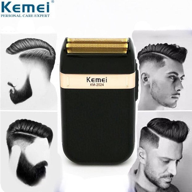 KEMEI KM-2024 USB Şarj edilebilir çift ağlı tıraş makinesi – altın ve gümüş bıçak ağlı, tamamen yıkanabilir gövde