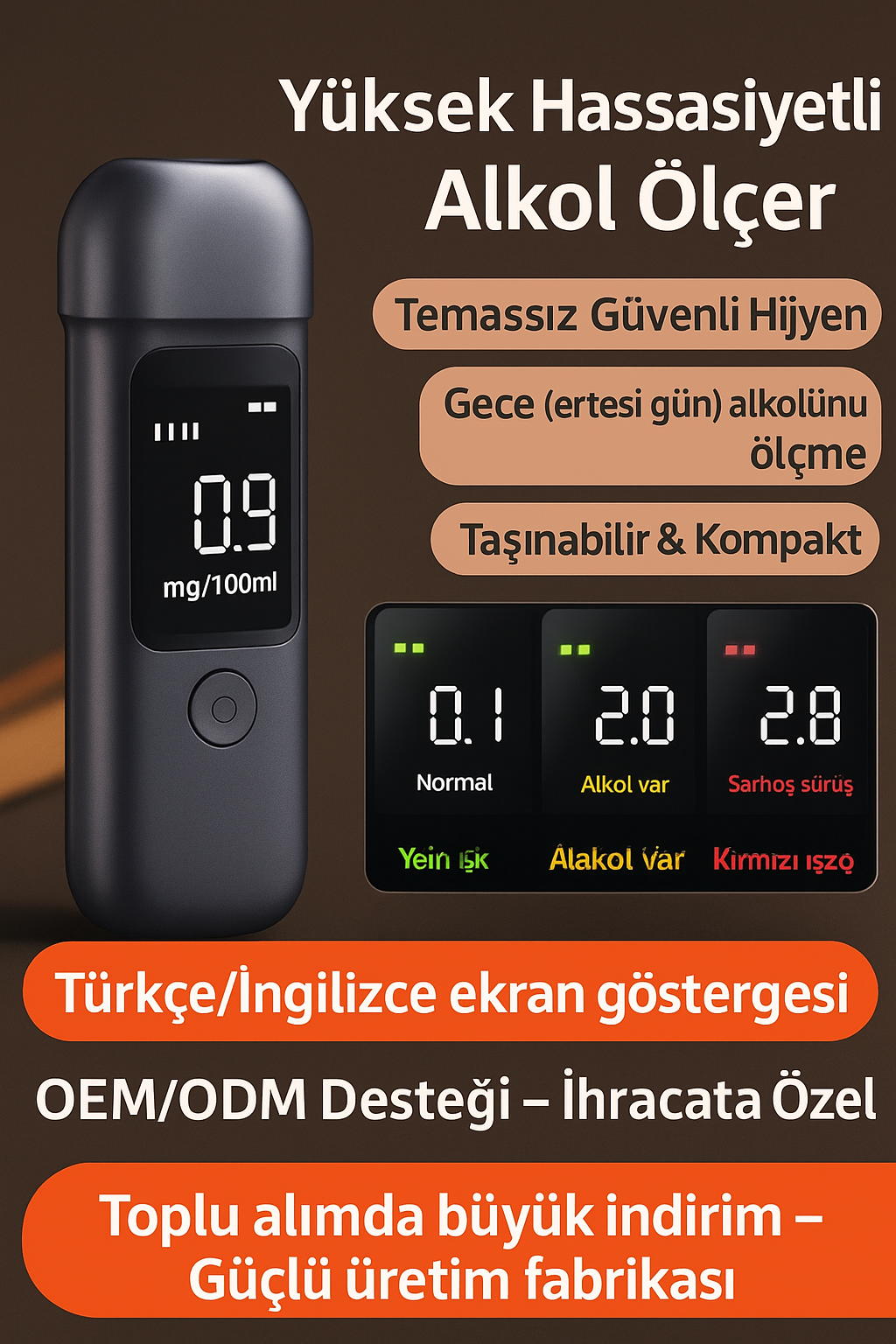 Alkol test cihazı, sarhoş araç kullanma dedektörü, darbeli trafik alkol ölçer, özel yüksek hassasiyetli ölçüm cihazı, alkol test cihazı